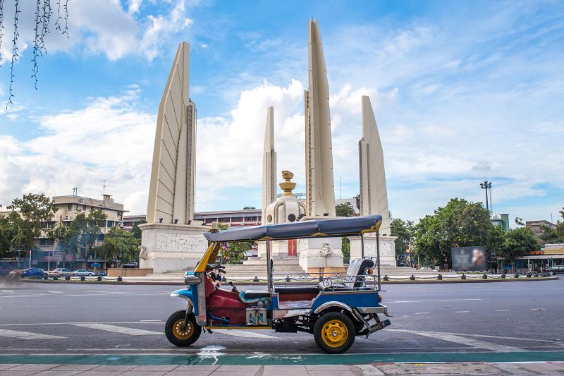 1 02 800 Blue Tuk Tuk Thai traditional taxi in Bangkok shutterstock 404806204