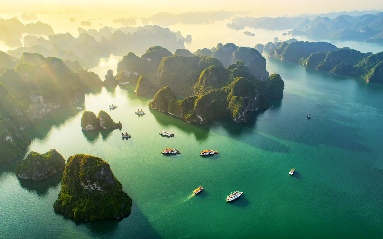 1280 loating fishing village and rock island Halong Bay Vietnam shutterstock 1218765286